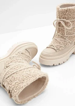 bonprix Gefütterte Winterschuhe|Boots|Gefütterte Schnürboots hellsand
