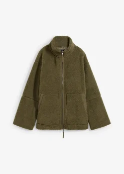 bonprix Bekleidung·Hosen|Jacken & Mäntel|Gefütterte Teddy-Fleece Jacke dunkeloliv