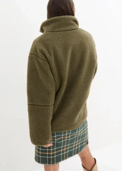 bonprix Bekleidung·Hosen|Jacken & Mäntel|Gefütterte Teddy-Fleece Jacke dunkeloliv