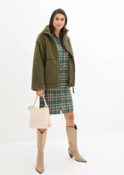 bonprix Bekleidung·Hosen|Jacken & Mäntel|Gefütterte Teddy-Fleece Jacke dunkeloliv