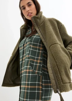 bonprix Bekleidung·Hosen|Jacken & Mäntel|Gefütterte Teddy-Fleece Jacke dunkeloliv