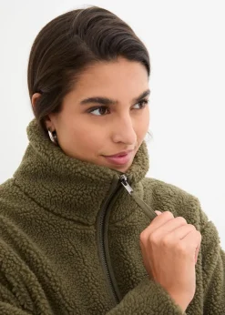 bonprix Bekleidung·Hosen|Jacken & Mäntel|Gefütterte Teddy-Fleece Jacke dunkeloliv