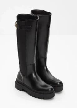 bonprix Gefütterte Winterschuhe|Stiefel|Gefütterter Plateau-Stiefel mit Stretch-Einsatz schwarz