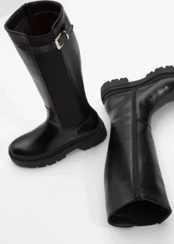bonprix Gefütterte Winterschuhe|Stiefel|Gefütterter Plateau-Stiefel mit Stretch-Einsatz schwarz
