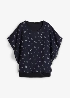 bonprix Bekleidung·Jacken & Mäntel|Blusen & Tuniken|Georgette - Blusenshirt dunkelblau/weiß bedruckt