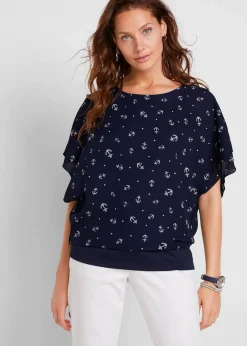 bonprix Bekleidung·Jacken & Mäntel|Blusen & Tuniken|Georgette - Blusenshirt dunkelblau/weiß bedruckt