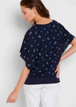 bonprix Bekleidung·Jacken & Mäntel|Blusen & Tuniken|Georgette - Blusenshirt dunkelblau/weiß bedruckt