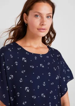 bonprix Bekleidung·Jacken & Mäntel|Blusen & Tuniken|Georgette - Blusenshirt dunkelblau/weiß bedruckt