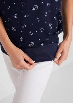 bonprix Bekleidung·Jacken & Mäntel|Blusen & Tuniken|Georgette - Blusenshirt dunkelblau/weiß bedruckt