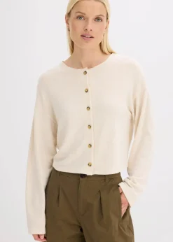 bonprix Pullover & Strickjacken|Zweiteiler & Sets|Gerippte Feinstrickjacke kieselbeige meliert