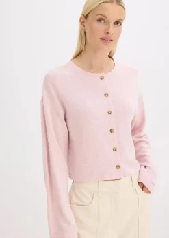 bonprix Bekleidung·Umstandsmode|Strickmode|Gerippte Feinstrickjacke aschrosa meliert