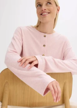 bonprix Bekleidung·Umstandsmode|Strickmode|Gerippte Feinstrickjacke aschrosa meliert