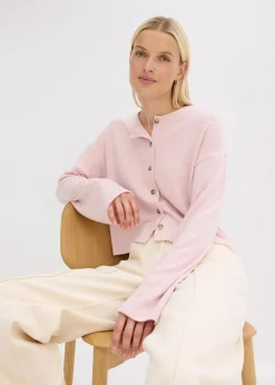 bonprix Bekleidung·Umstandsmode|Strickmode|Gerippte Feinstrickjacke aschrosa meliert