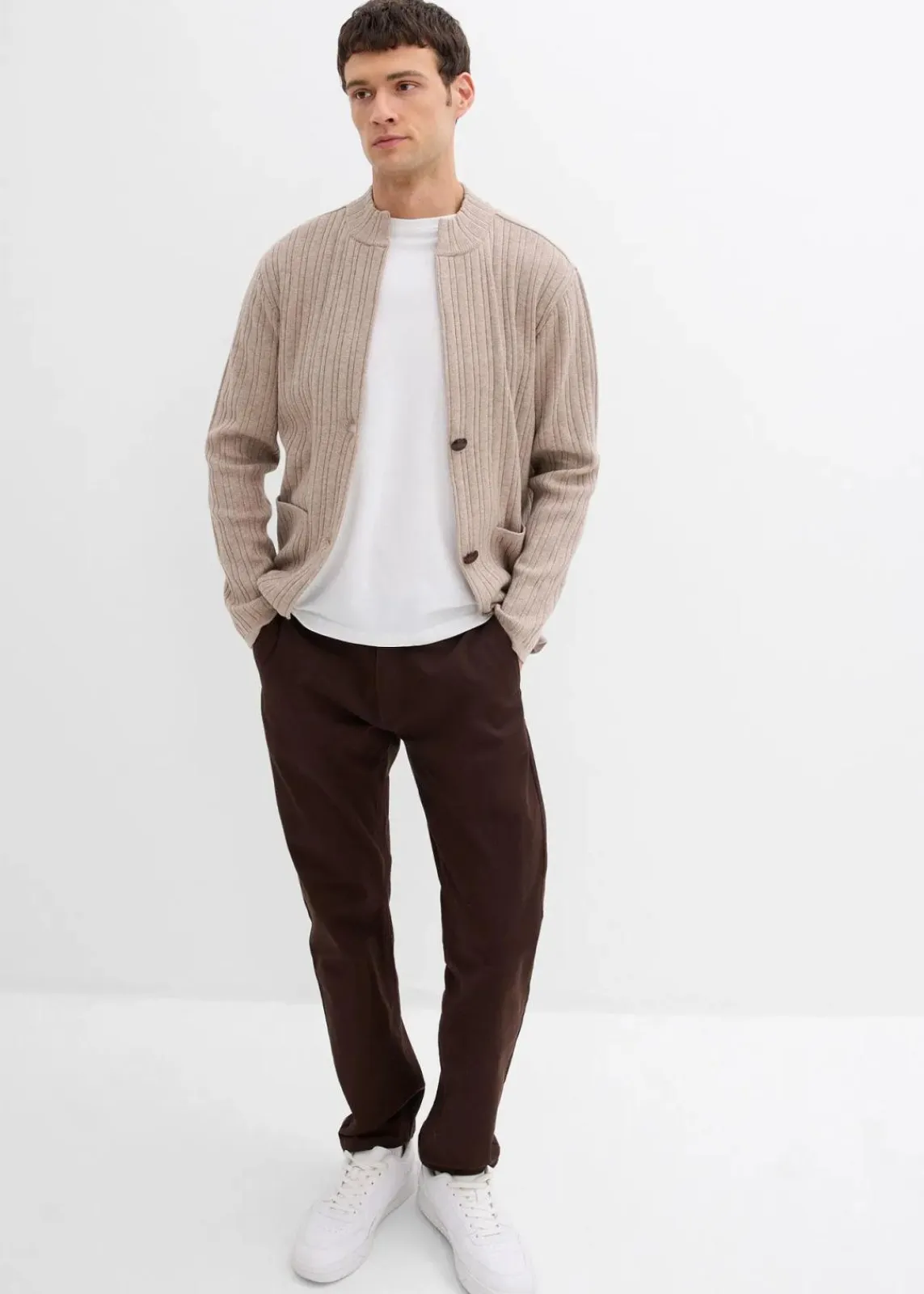 bonprix Große Größen|Pullover & Strickjacken|gerippte Feinstrickjacke beige meliert