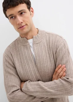bonprix Große Größen|Pullover & Strickjacken|gerippte Feinstrickjacke beige meliert