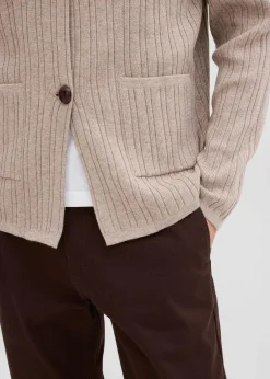 bonprix Große Größen|Pullover & Strickjacken|gerippte Feinstrickjacke beige meliert