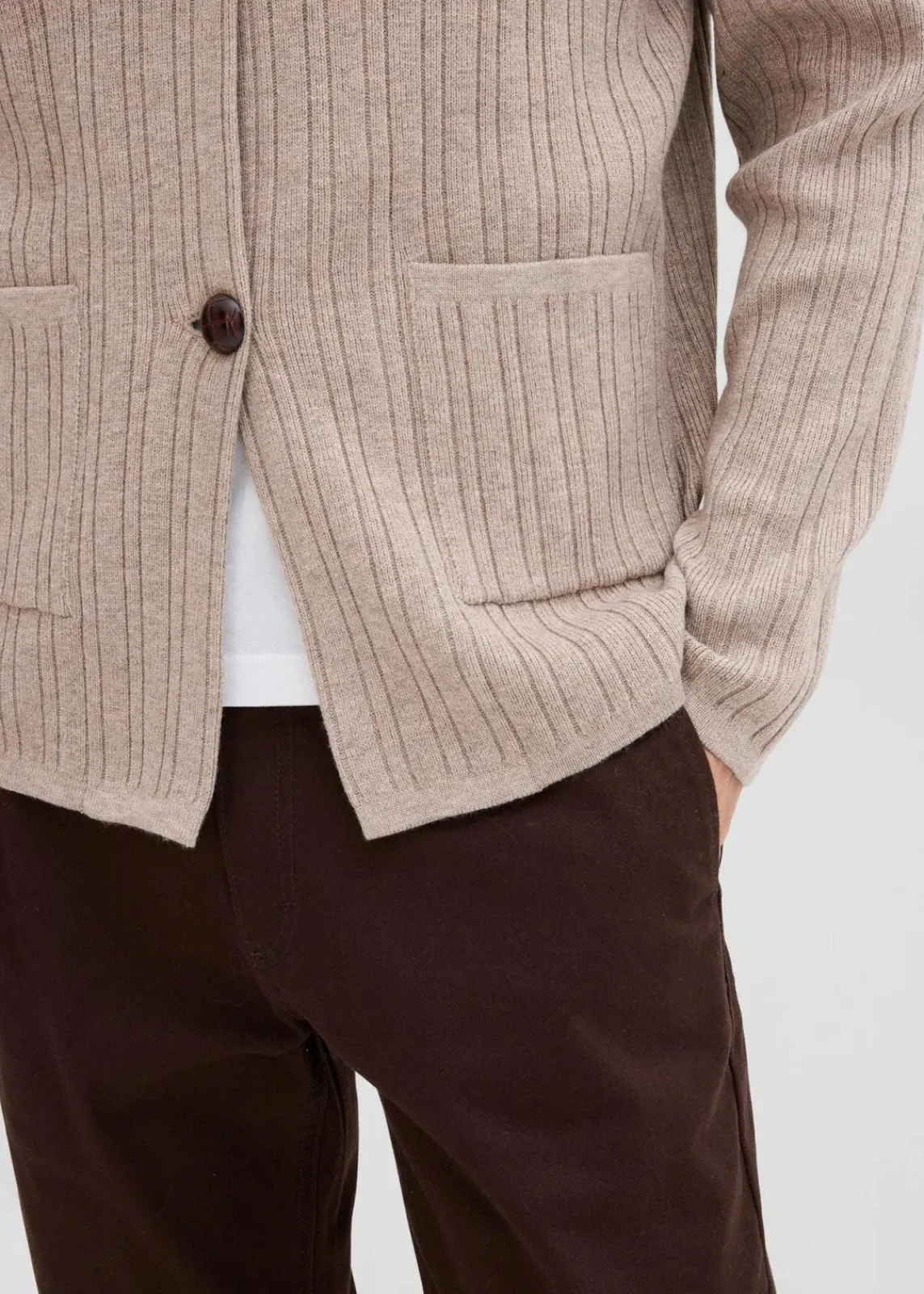 bonprix Große Größen|Pullover & Strickjacken|gerippte Feinstrickjacke beige meliert