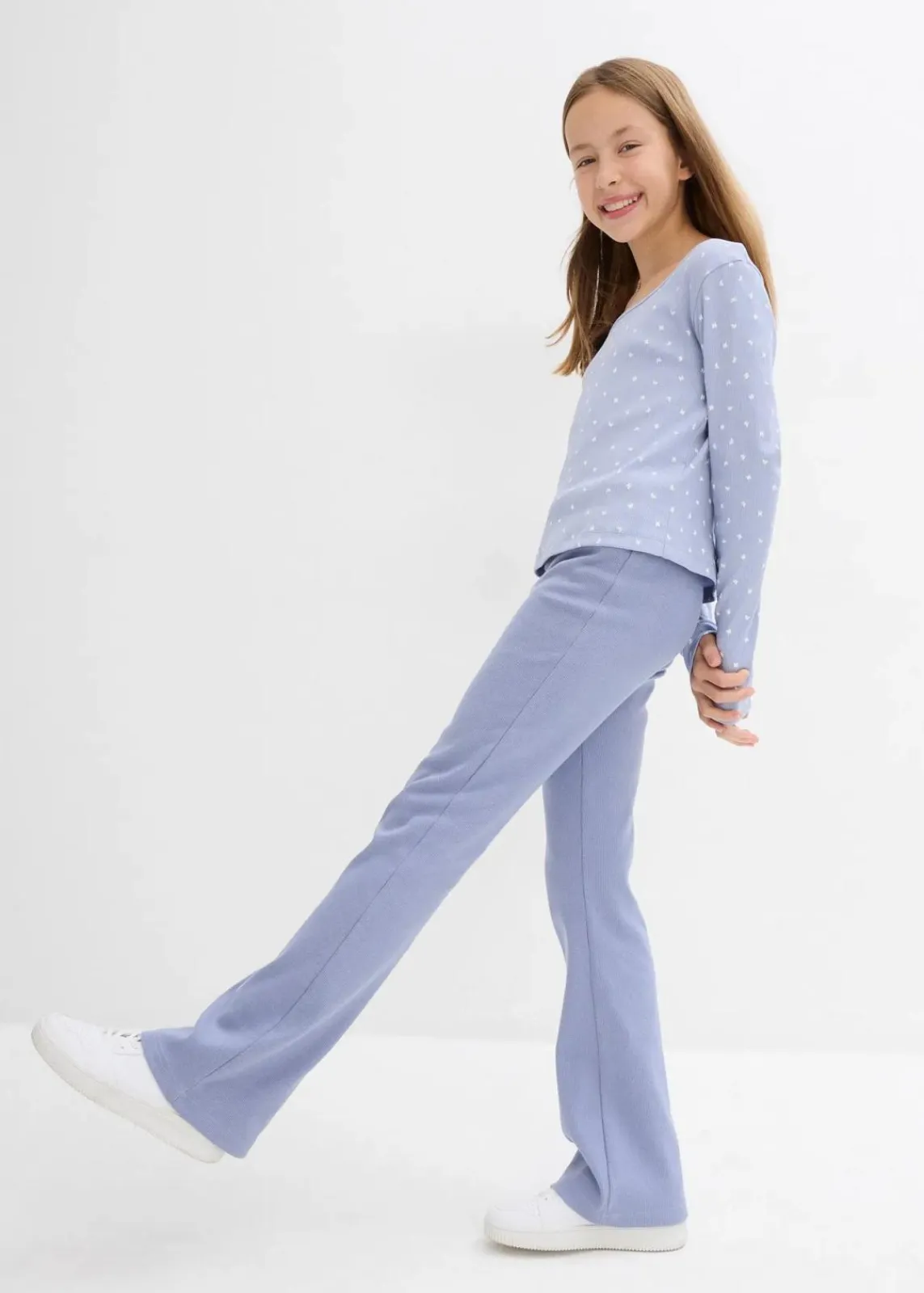 bonprix Mädchen 9-16 Jahre·Hosen & Leggings|Mädchen 2-8 Jahre·Nachhaltigere Materialien|Gerippte Jersey-Hose mit Bio-Baumwolle mattblau