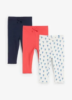 bonprix Mehrfachpacks|Hosen & Leggings|Gerippte Leggings aus Bio-Baumwolle (3er Pack) hummer+dunkelblau+wollweiß