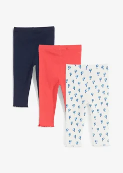 bonprix Mehrfachpacks|Hosen & Leggings|Gerippte Leggings aus Bio-Baumwolle (3er Pack) hummer+dunkelblau+wollweiß