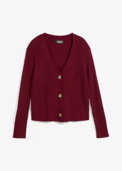 bonprix Bekleidung·Jeans|Pullover & Strickjacken|Gerippte Strickjacke rhododendronrot