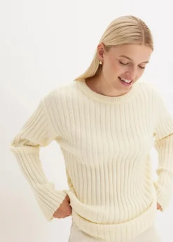 bonprix Pullover & Strickjacken|Strickmode|Gerippter Oversize-Pullover cremeweiß