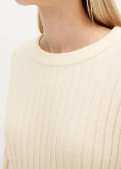 bonprix Pullover & Strickjacken|Strickmode|Gerippter Oversize-Pullover cremeweiß