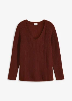 bonprix Bekleidung·Umstandsmode|Strickmode|Gerippter Pullover aus reiner Baumwolle mahagonibraun