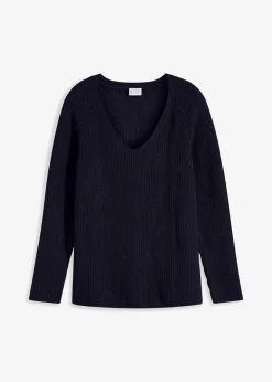 bonprix Bekleidung·Umstandsmode|Strickmode|Gerippter Pullover aus reiner Baumwolle dunkelblau