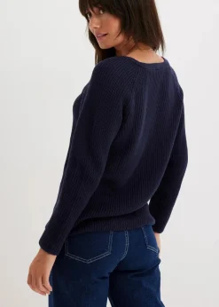 bonprix Bekleidung·Umstandsmode|Strickmode|Gerippter Pullover aus reiner Baumwolle dunkelblau