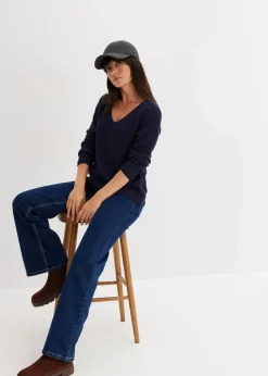 bonprix Bekleidung·Umstandsmode|Strickmode|Gerippter Pullover aus reiner Baumwolle dunkelblau