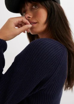 bonprix Bekleidung·Umstandsmode|Strickmode|Gerippter Pullover aus reiner Baumwolle dunkelblau