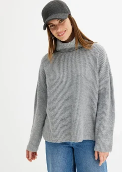 bonprix Bekleidung·Umstandsmode|Bekleidung·Jeans|Gerippter Rollkragenpullover hellgrau meliert