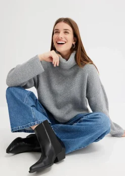 bonprix Bekleidung·Umstandsmode|Bekleidung·Jeans|Gerippter Rollkragenpullover hellgrau meliert