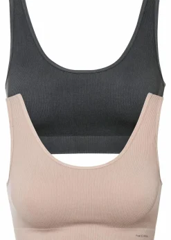 bonprix Nachhaltigere Materialien|Seamless|Geripptes Feel Comfort Seamless Bustier (2er Pack) anthrazit + mattbeige