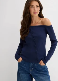 bonprix Nachhaltigere Materialien|Shirts & Tops|Geripptes Langarmshirt dunkelblau