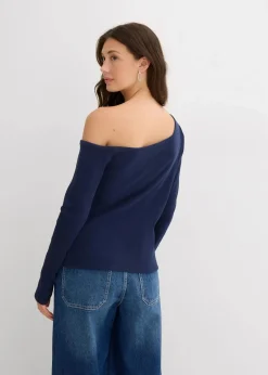 bonprix Nachhaltigere Materialien|Shirts & Tops|Geripptes Langarmshirt dunkelblau