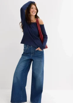 bonprix Nachhaltigere Materialien|Shirts & Tops|Geripptes Langarmshirt dunkelblau