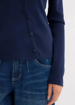 bonprix Nachhaltigere Materialien|Shirts & Tops|Geripptes Langarmshirt dunkelblau