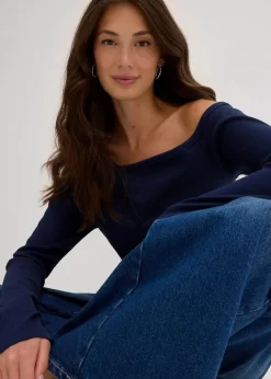 bonprix Nachhaltigere Materialien|Shirts & Tops|Geripptes Langarmshirt dunkelblau