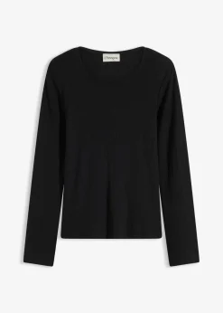 bonprix Basics|Shirts & Tops|Geripptes Langarmshirt schwarz