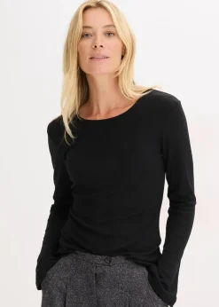 bonprix Basics|Shirts & Tops|Geripptes Langarmshirt schwarz