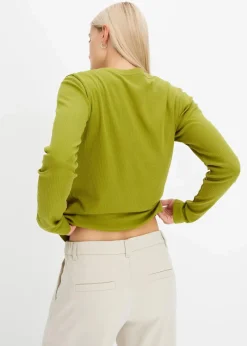 Geripptes Langarmshirt aus reiner Baumwolle|bonprix New