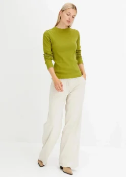 Geripptes Langarmshirt aus reiner Baumwolle|bonprix New