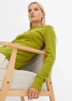 Geripptes Langarmshirt aus reiner Baumwolle|bonprix New