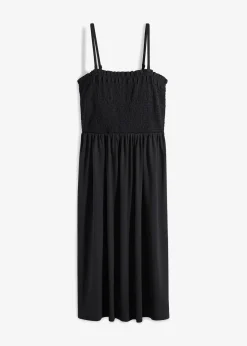 bonprix Bekleidung·Pullover & Strickjacken|Kleider|Gesmoktes Trägerkleid aus leichtem Crêpe schwarz