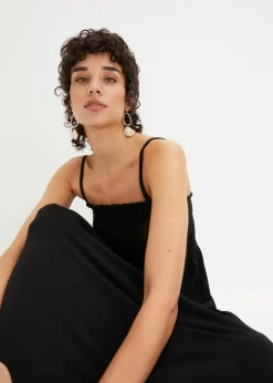 bonprix Bekleidung·Pullover & Strickjacken|Kleider|Gesmoktes Trägerkleid aus leichtem Crêpe schwarz