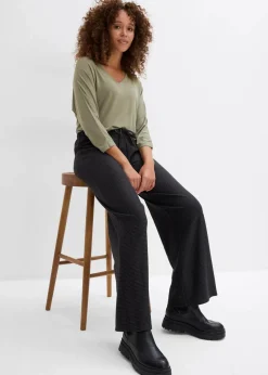 bonprix Bekleidung·Kleider|Hosen|Gestreifte Jersey-Hose mit Kordelzug aus Baumwoll-Mix anthrazit meliert/schwarz gestreift