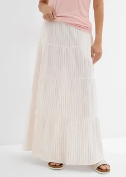 bonprix Röcke|Bekleidung·Sportbekleidung|Gestreifter Maxirock aus reiner Baumwolle rosenquarz/wollweiß gestreift