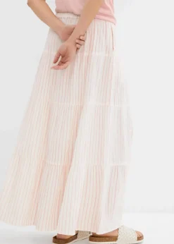 bonprix Röcke|Bekleidung·Sportbekleidung|Gestreifter Maxirock aus reiner Baumwolle rosenquarz/wollweiß gestreift